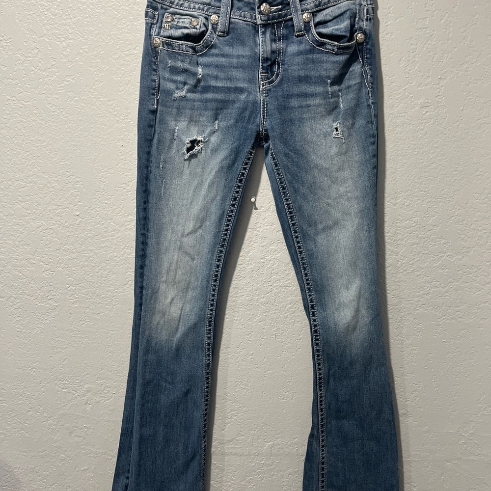 Miss Me Jeans Womens Signature Boot Cut Distressed Medium Faded Sz 27
